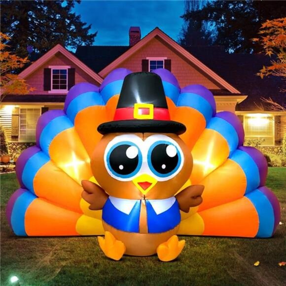 6FT Thanksgiving Inflatables Outdoor Decoration Inflatable Turkey, Built in LED - Picture 6 of 7